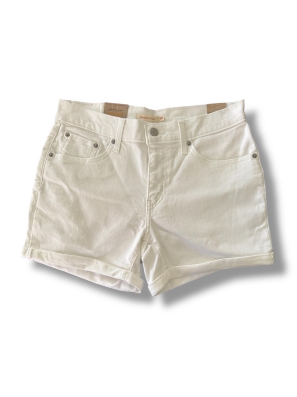 Levi’s Womens White Denim Women Shorts Mid Rise Slim Through Waist Inseam 4”